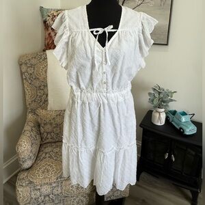 Cato White Ruffled Tie Front Sundress